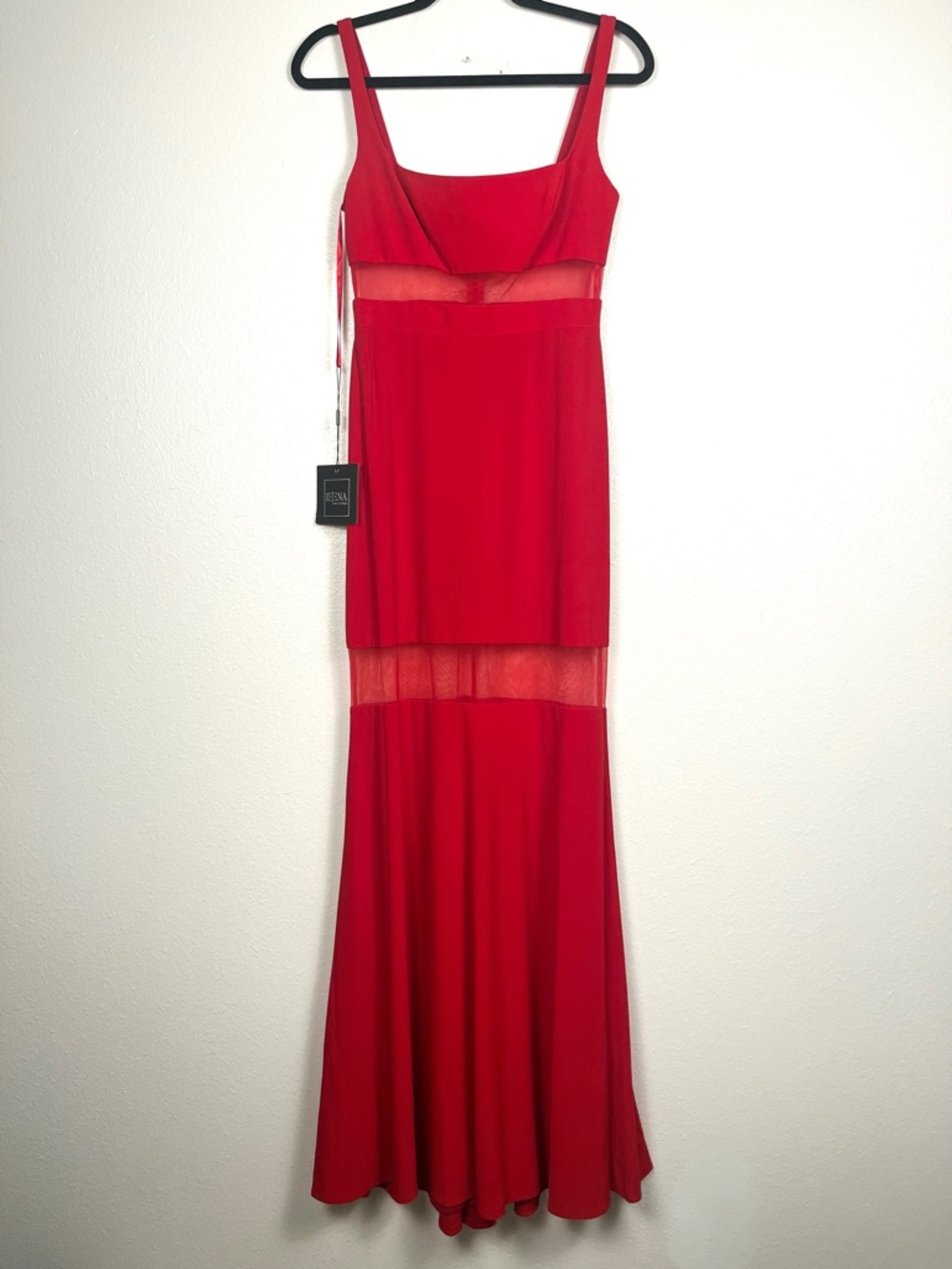 NWT Mac Duggal Ieena Red Sleeveless Mesh Panel Maxi Dress Evening Gown Size 2 - Picture 3 of 10